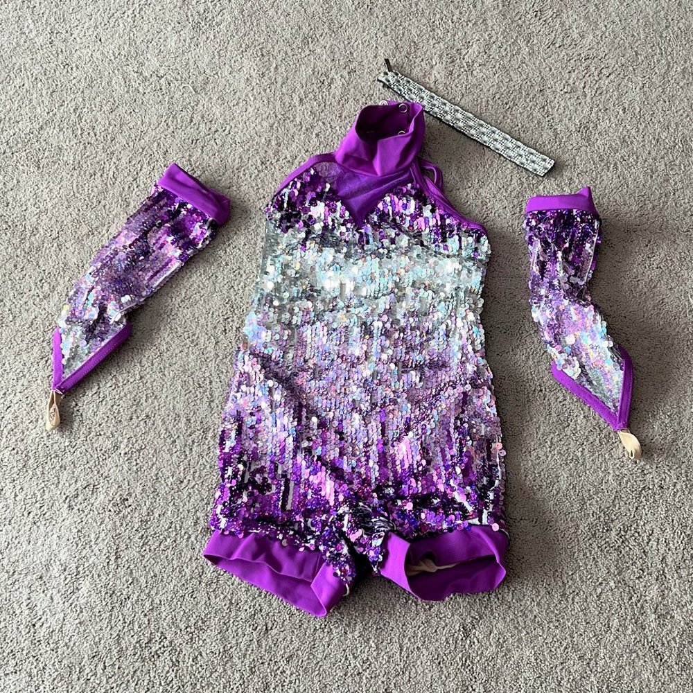 Giri's Purple Sequin Dance Costume 7/8